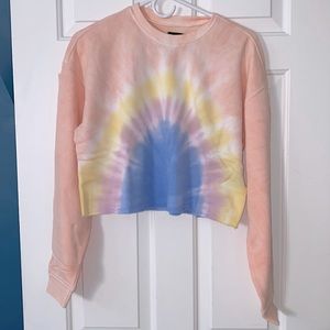 Wesley Ecosoft Cropped Crewneck Sweatshirt in Horizon/Lilac Burst Tie Dye nwt
